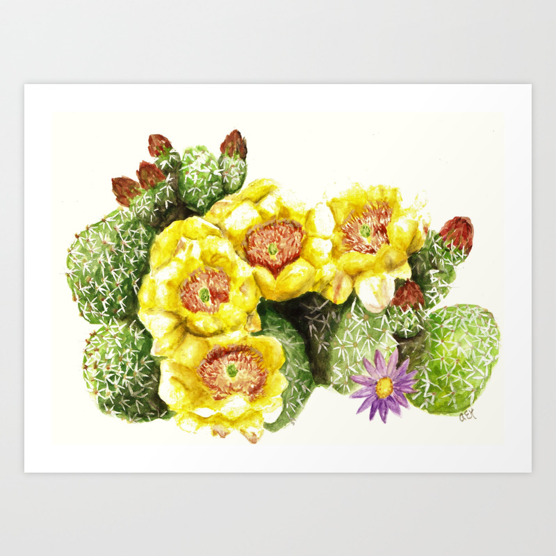 Desert Cactus Art Print Flower Painting Watercolor Art Art Print