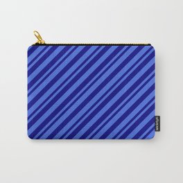 [ Thumbnail: Royal Blue & Blue Colored Lined/Striped Pattern Carry-All Pouch ]
