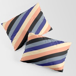 [ Thumbnail: Light Slate Gray, Midnight Blue, Beige, Light Salmon & Black Colored Stripes/Lines Pattern Pillow Sham ]