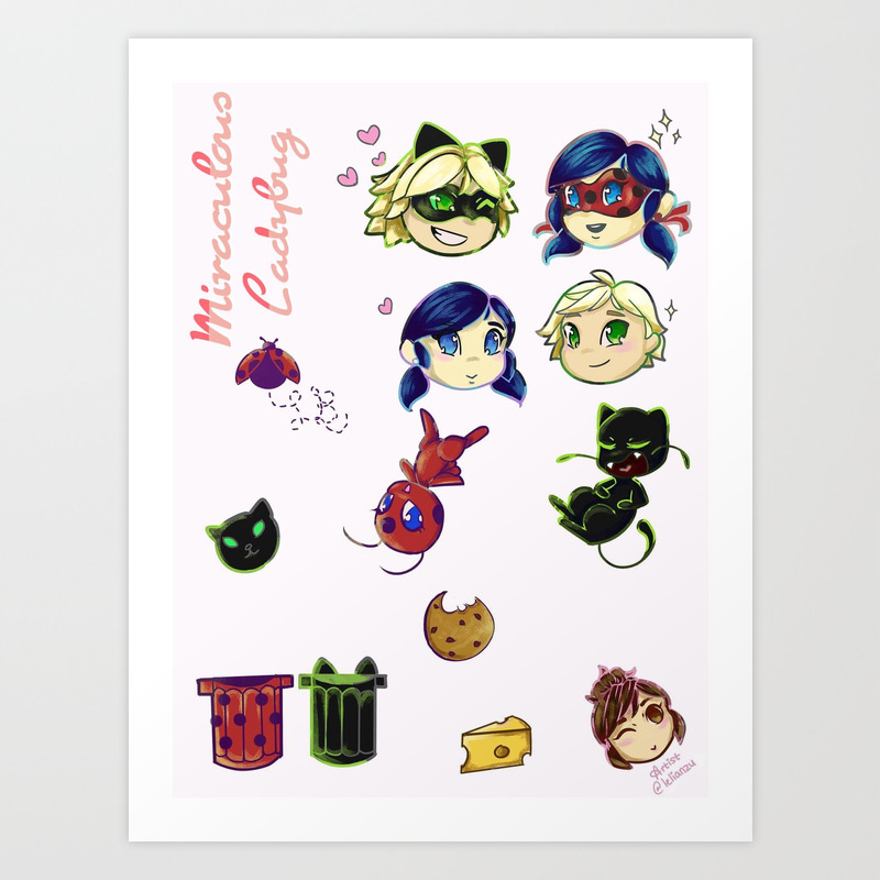 miraculous ladybug chibi heads art print by lelidoodles society6