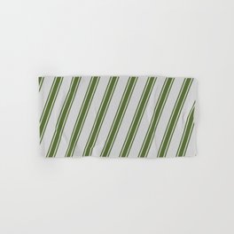 [ Thumbnail: Light Gray & Dark Olive Green Colored Pattern of Stripes Hand & Bath Towel ]