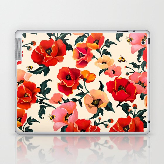 Poppies & Bees Colorful Floral Pattern Laptop & iPad Skin
