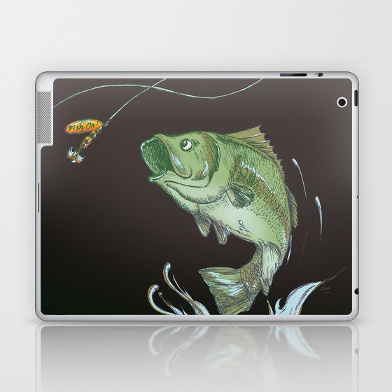 Largemouth Bass Jumping Out Of Water At Night // Spinner lure // Splashing Water // Fish On! Laptop & iPad Skin
