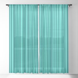 [ Thumbnail: Teal and Turquoise Colored Stripes Pattern Sheer Curtain ]