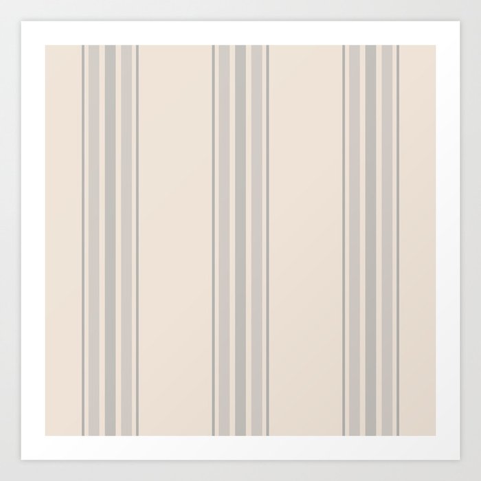 Simple Farmhouse Stripes in Gray on Beige Art Print