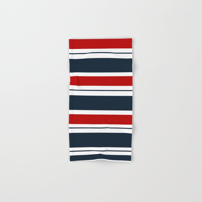 Red and Navy Blue Horizontal Stripes Hand & Bath Towel