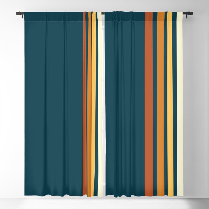 Blue Retro Stripes Blackout Curtain
