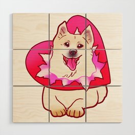 YOUR VALENTINE IS HERE (SHIBA SAMOYED) HEART PRESENT SHIRT Wood Wall Art