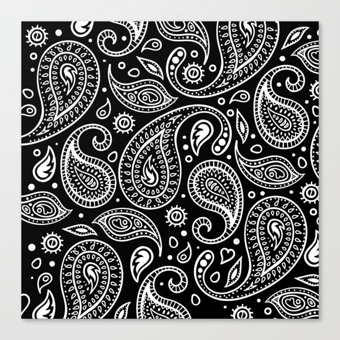Black and White Bandana Paisley Pattern For Real Riders Canvas Print