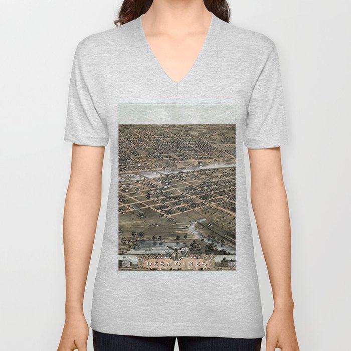 Bird's eye view of the city of Des Moines vintage pictorial map V Neck T Shirt