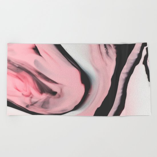 Modern pink marble and black Beach Towel