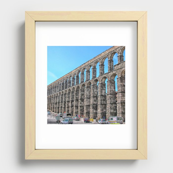 Spain Photography - Aqueduct Of Segovia Under The Blue Sky Recessed Framed Print