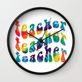 Back to School, Tie Dye Retro Teacher  Wall Clock