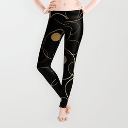 Gold Circles and Polka Dots on Black Background Christmas Seamless Dotted Pattern Leggings