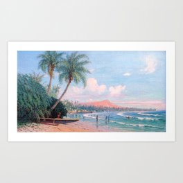 Waikiki Beach, Diamond Head, Oahu landscape painting by D. Howard Hitchcock Art Print
