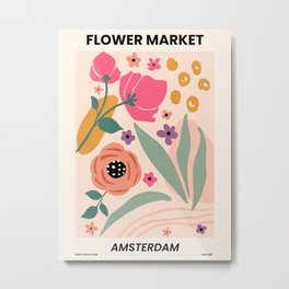 Flower Market Print Amsterdam, Abstract Flower Poster Metal Print | Flower Market, Floral Art Poster, Print, Museum Style, Abstract, Modern Art, Cottagecore, Peach Pink, Amsterdam, Illustration 