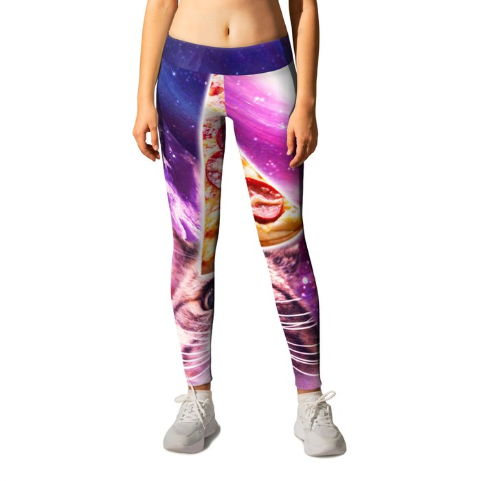 Space Galaxy Cat With Pizza Leggings