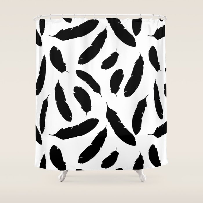 Black and White Boho Feather Pattern Shower Curtain by Avenie Society6
