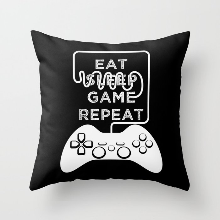 Eat Sleep Game Repeat Throw Pillow