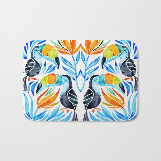 Tropical Toucans – Blue Leaves Bath Mat
