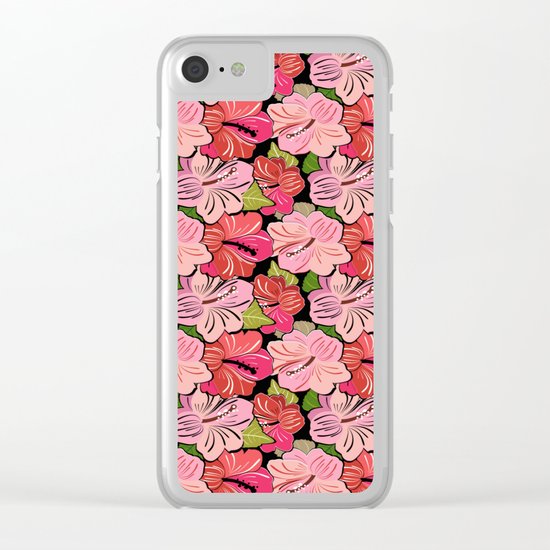 Pink Hibiscus Floral Pattern Clear iPhone Case