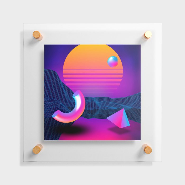 Neon sunset, geometric figures Floating Acrylic Print