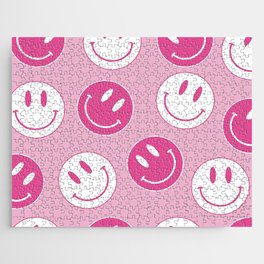 Large Pink and White Smiley Face - Preppy Aesthetic Decor Jigsaw Puzzle