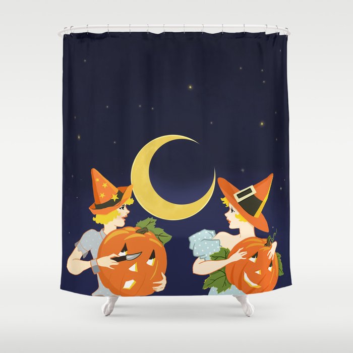 Vintage Halloween Costume Party Pumpkin Carving Shower Curtain By