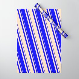 [ Thumbnail: Bisque & Blue Colored Lined Pattern Wrapping Paper ]