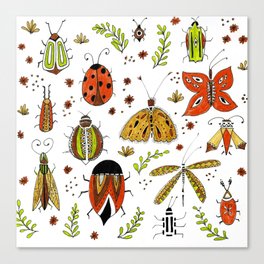 cute bugs and natural pattern Canvas Print