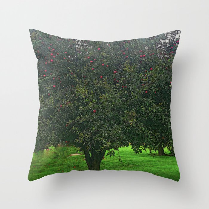 Apple Tree With Red Ripe Apples Throw Pillow