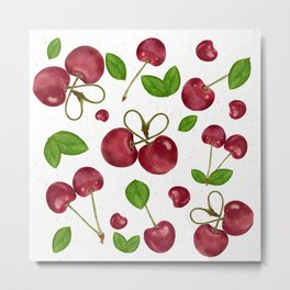 Cherry berry/ cherry leaves/ cherry pattern/ juice cherry Metal Print | Redberries, Cherryleaves, Cherrypattern, Greenleaves, Summerberry, Sweetcherry, Drawing, Juicecherry, Cherrylover, Redcherry 
