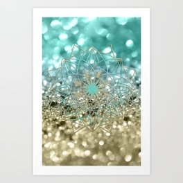 Star Mandala on Lemon Twist Beach Glitter #4 (Faux Glitter) #shiny #decor #art #society6 Art Print