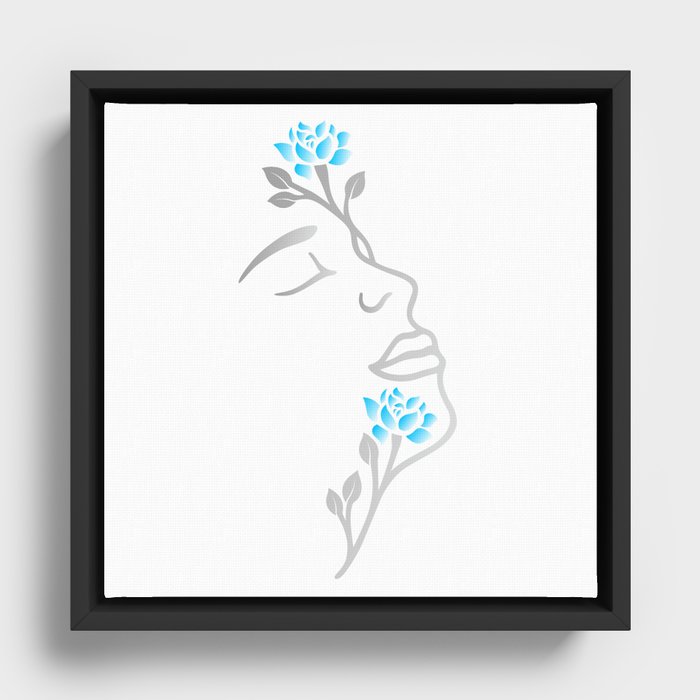 Silver/Blue Flower Face Framed Canvas