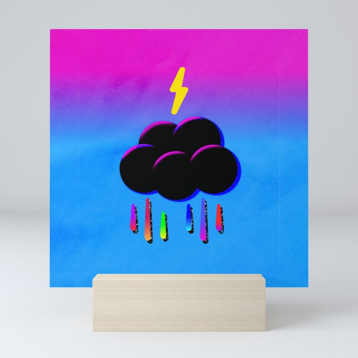 rainbow raindrops black rainbow cloud Mini Art Print