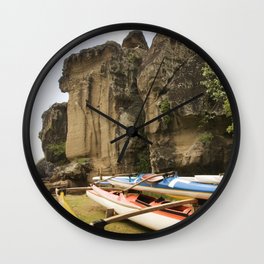 Outriggers By Massive Rocks in Exotic Marquesas Islands Wall Clock