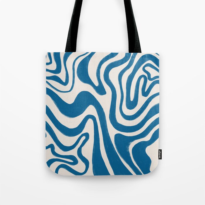 Daphne Blue Minimalistic Hand-Painted Swirl Tote Bag