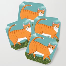 Chonky Ginger Cat in Clover Coaster