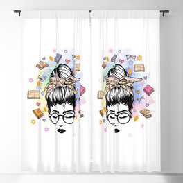 Pretty Girl Reading Books Blackout Curtain