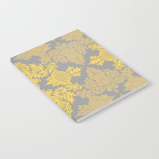 Golden Folk - doodle pattern in yellow & grey Notebook