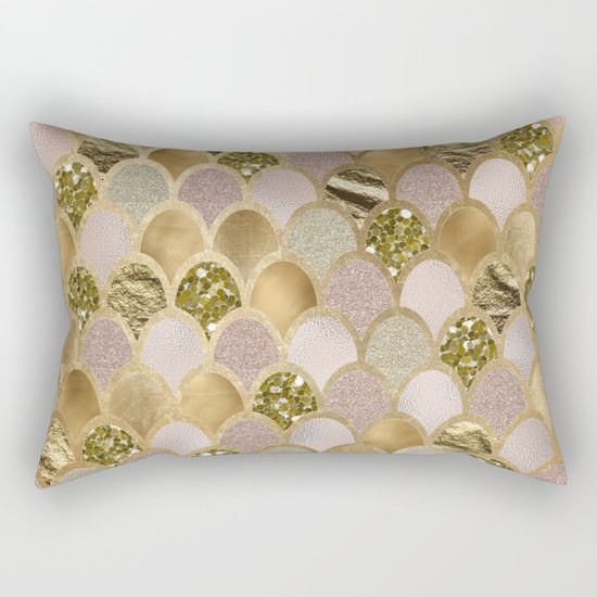 Rose gold glittering mermaid scales Rectangular Pillow