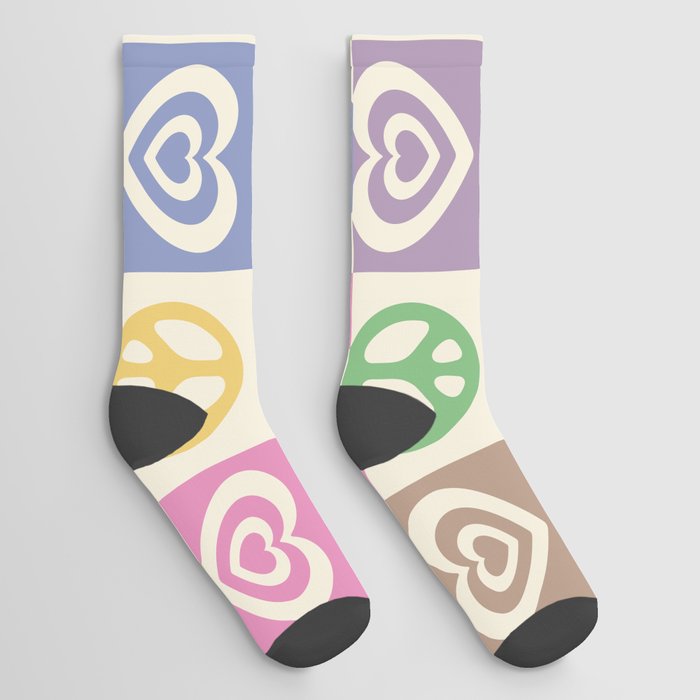 Peace and Love Rainbow Pride Checker  Socks
