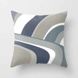 Retro Wavy Lines in Blue, Grey and Neutral Tones Throw Pillow