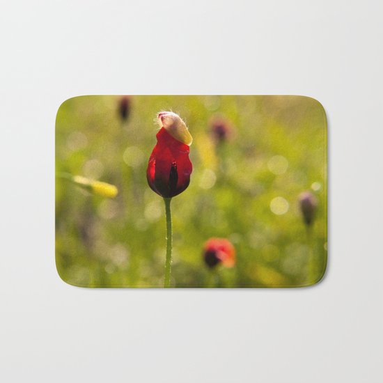 Poppy Flower Floral Blossom in a field Bath Mat