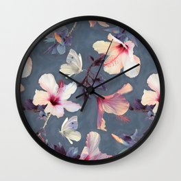 Butterflies and Hibiscus Flowers - a painted pattern Wall Clock