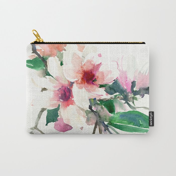 Magnolia Flowers, Pink Green floral design Carry-All Pouch