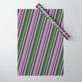 [ Thumbnail: Orchid & Dark Green Colored Lined/Striped Pattern Wrapping Paper ]