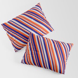 [ Thumbnail: Blue, Light Gray & Red Colored Lined Pattern Pillow Sham ]