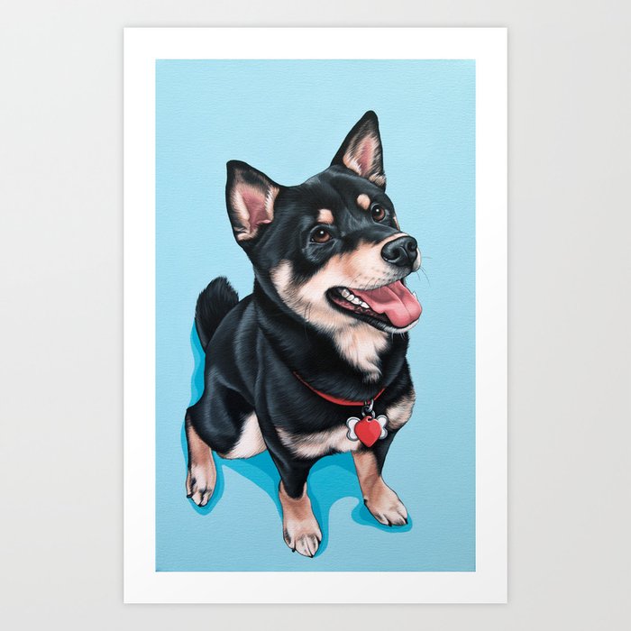 Happy Shiba Inu Puppy Painting Black Shiba Artwork Portrait Of A