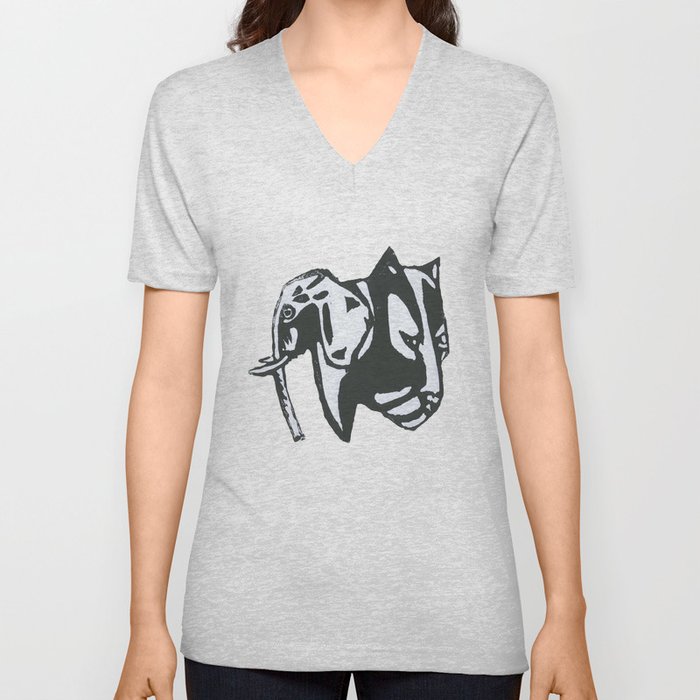 Elephant & Panther V Neck T Shirt